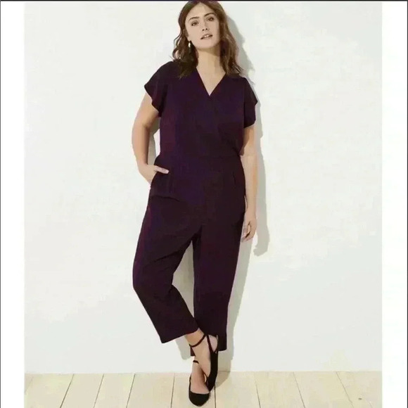 Loft Plus‎ Size Purple Petal Flutter Sleeve Tie Back Jumpsuit Size 24 NWT - Picture 2 of 14